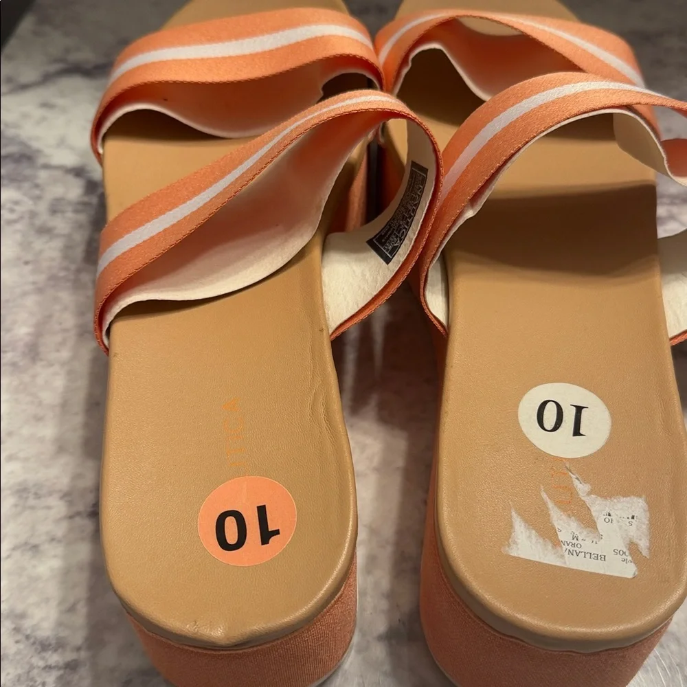Nautica Orange and Cream Striped Platform Slide Sandals. Size 10. Bellana.